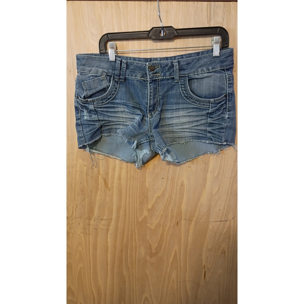Mossimo Supply Co Vtg Y2K Low Rise Denim Micro Shorts Ruched Whiskered Size 13.